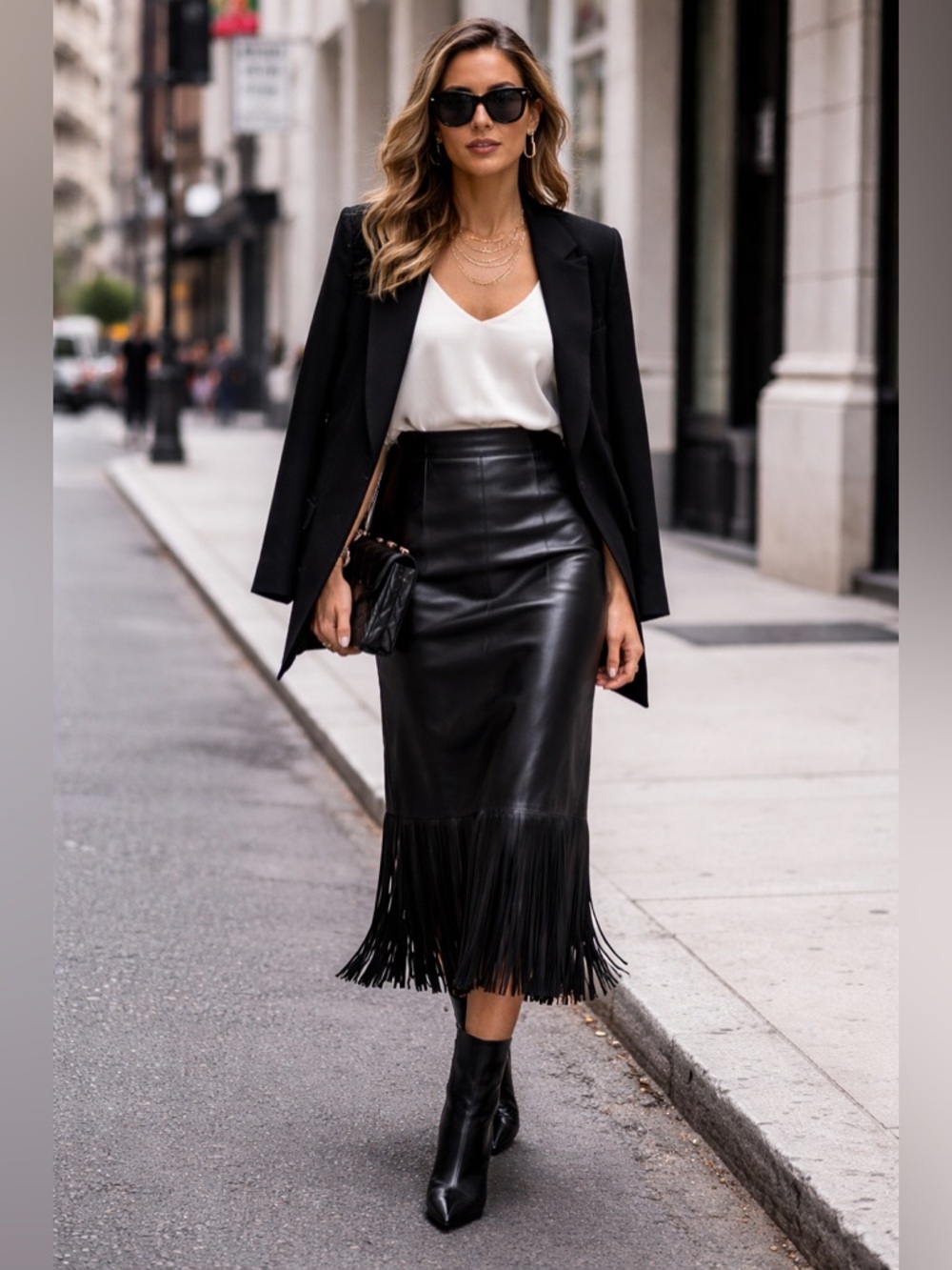G-III Woman’s VINTAGE Fringe Black Leather High Waist Skirt 11/12